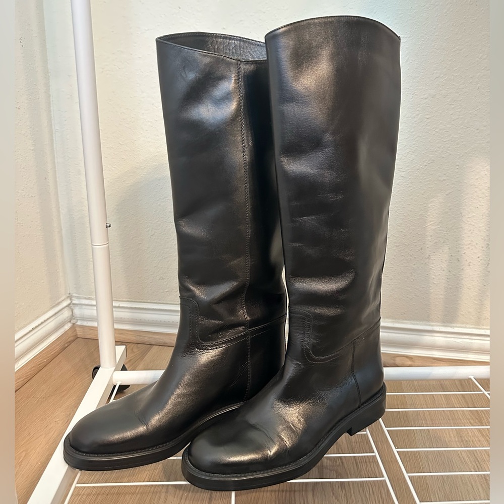 Massimo Dutti Black Leather Riding Boots - Picture 2 of 10